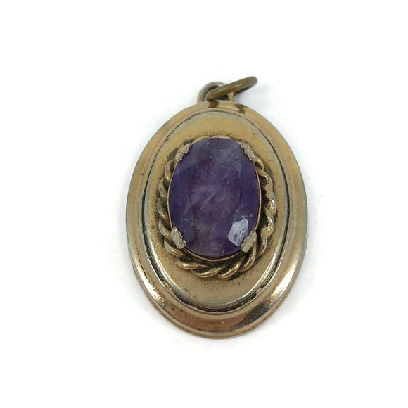 Vintage Victorian Revival Gold Tone Amethyst Penda - Picture 1 of 7